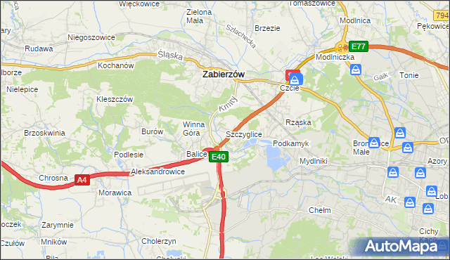 mapa Szczyglice gmina Zabierzów, Szczyglice gmina Zabierzów na mapie Targeo