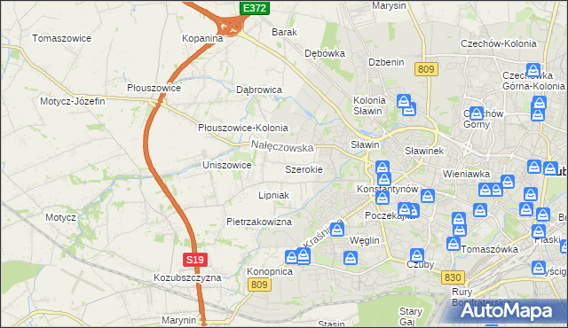 mapa Szerokie gmina Konopnica, Szerokie gmina Konopnica na mapie Targeo