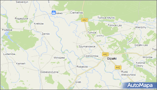 mapa Szymanowice gmina Gizałki, Szymanowice gmina Gizałki na mapie Targeo