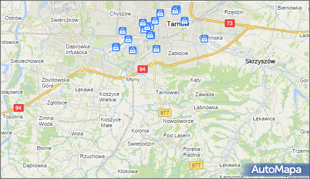 mapa Tarnowiec gmina Tarnów, Tarnowiec gmina Tarnów na mapie Targeo