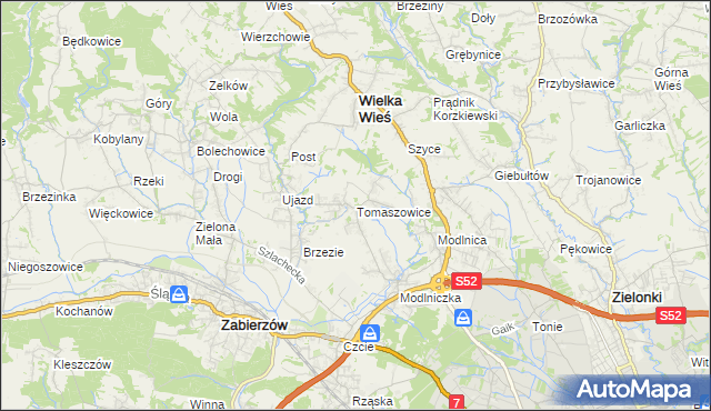 mapa Tomaszowice gmina Wielka Wieś, Tomaszowice gmina Wielka Wieś na mapie Targeo