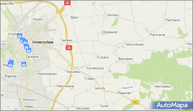 mapa Turzany gmina Inowrocław, Turzany gmina Inowrocław na mapie Targeo