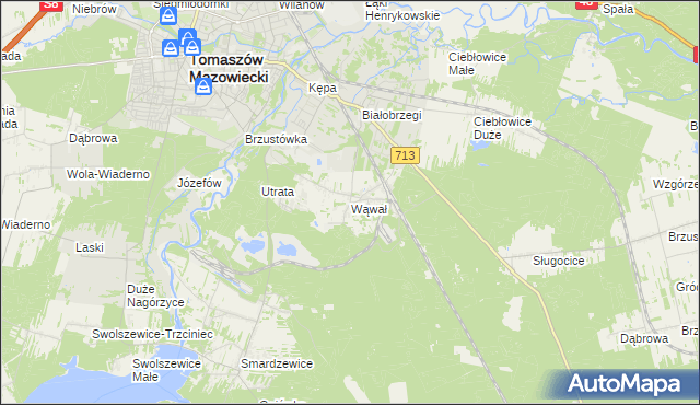 mapa Wąwał gmina Tomaszów Mazowiecki, Wąwał gmina Tomaszów Mazowiecki na mapie Targeo