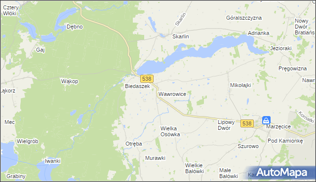 mapa Wawrowice gmina Kurzętnik, Wawrowice gmina Kurzętnik na mapie Targeo