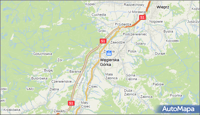 mapa Węgierska Górka, Węgierska Górka na mapie Targeo