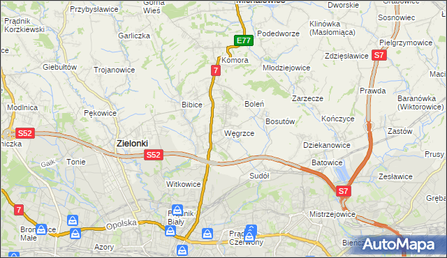 mapa Węgrzce gmina Zielonki, Węgrzce gmina Zielonki na mapie Targeo