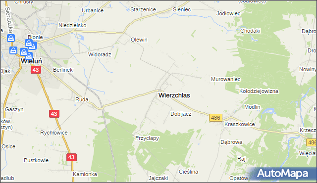 mapa Wierzchlas powiat wieluński, Wierzchlas powiat wieluński na mapie Targeo