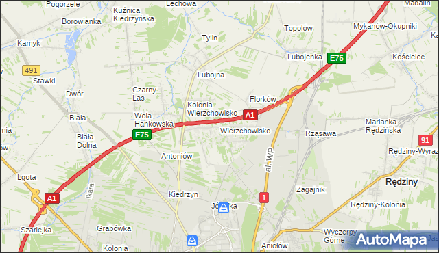 mapa Wierzchowisko gmina Mykanów, Wierzchowisko gmina Mykanów na mapie Targeo