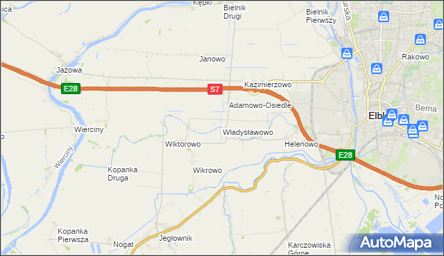 mapa Władysławowo gmina Elbląg, Władysławowo gmina Elbląg na mapie Targeo