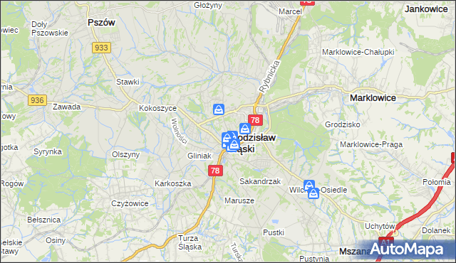 mapa Wodzisławia Śląskiego, Wodzisław Śląski na mapie Targeo