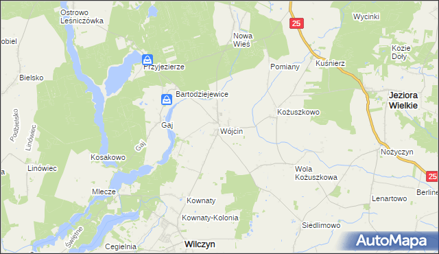 mapa Wójcin gmina Jeziora Wielkie, Wójcin gmina Jeziora Wielkie na mapie Targeo