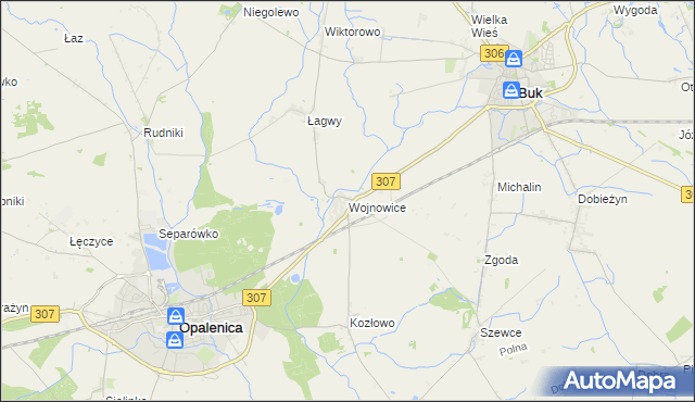 mapa Wojnowice gmina Opalenica, Wojnowice gmina Opalenica na mapie Targeo