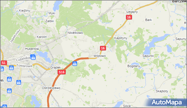 mapa Wójtowo gmina Barczewo, Wójtowo gmina Barczewo na mapie Targeo