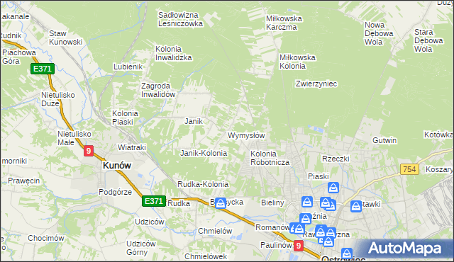 mapa Wymysłów gmina Kunów, Wymysłów gmina Kunów na mapie Targeo