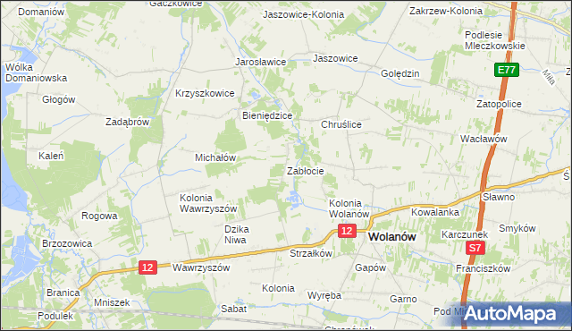 mapa Zabłocie gmina Wolanów, Zabłocie gmina Wolanów na mapie Targeo