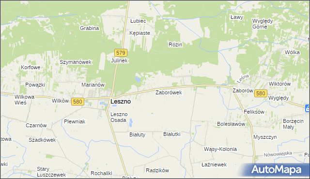 mapa Zaborówek gmina Leszno, Zaborówek gmina Leszno na mapie Targeo