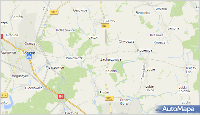 mapa Zacharzowice, Zacharzowice na mapie Targeo