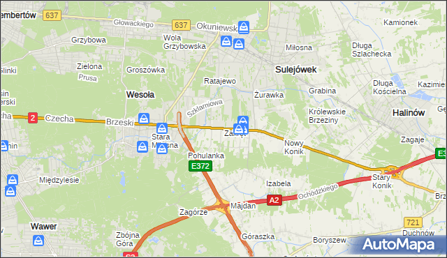 mapa Zakręt gmina Wiązowna, Zakręt gmina Wiązowna na mapie Targeo