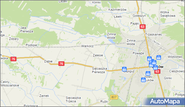 mapa Zalesie gmina Łuków, Zalesie gmina Łuków na mapie Targeo