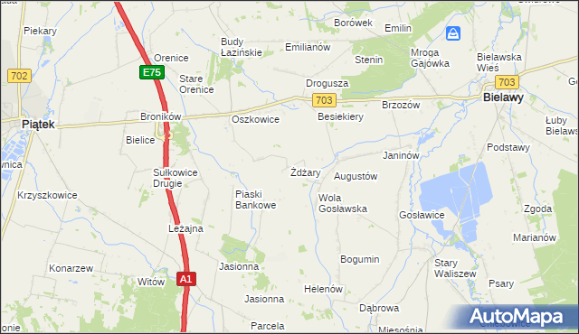 mapa Żdżary gmina Bielawy, Żdżary gmina Bielawy na mapie Targeo