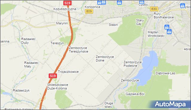 mapa Zemborzyce Dolne, Zemborzyce Dolne na mapie Targeo