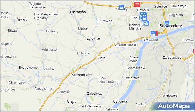 mapa Złota gmina Samborzec, Złota gmina Samborzec na mapie Targeo