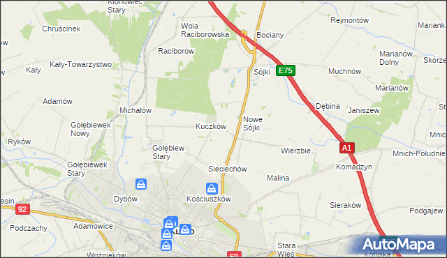 mapa Żurawieniec gmina Kutno, Żurawieniec gmina Kutno na mapie Targeo