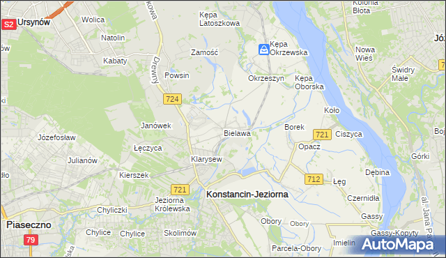 mapa Bielawa gmina Konstancin-Jeziorna, Bielawa gmina Konstancin-Jeziorna na mapie Targeo