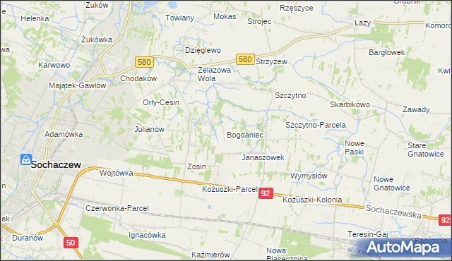 mapa Bogdaniec gmina Sochaczew, Bogdaniec gmina Sochaczew na mapie Targeo