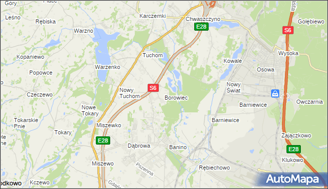 mapa Borowiec gmina Żukowo, Borowiec gmina Żukowo na mapie Targeo