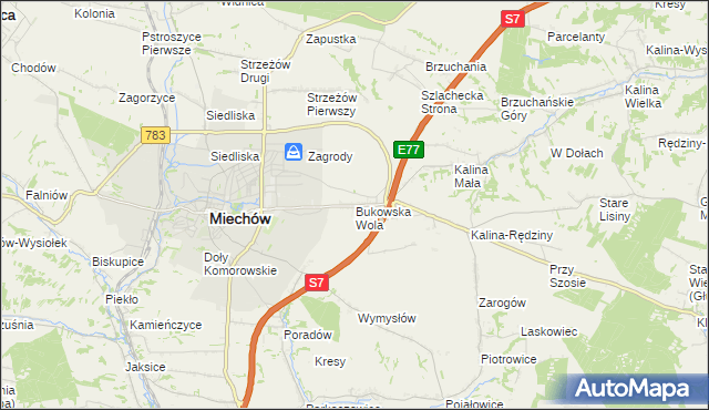 mapa Bukowska Wola, Bukowska Wola na mapie Targeo