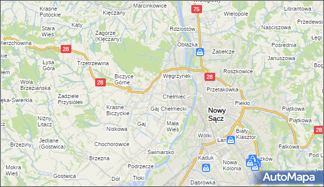 mapa Chełmiec powiat nowosądecki, Chełmiec powiat nowosądecki na mapie Targeo