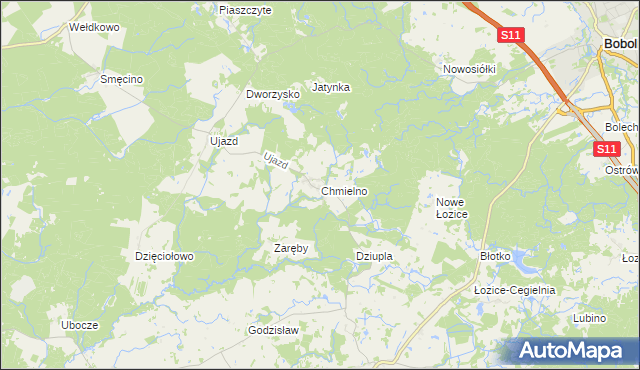 mapa Chmielno gmina Bobolice, Chmielno gmina Bobolice na mapie Targeo