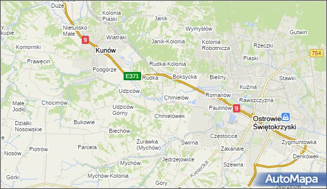 mapa Chmielów gmina Bodzechów, Chmielów gmina Bodzechów na mapie Targeo