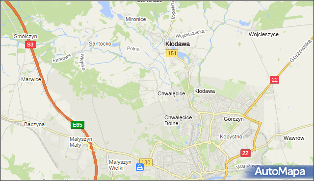 mapa Chwalęcice gmina Kłodawa, Chwalęcice gmina Kłodawa na mapie Targeo