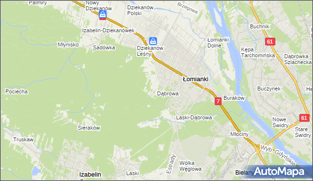 mapa Dąbrowa gmina Łomianki, Dąbrowa gmina Łomianki na mapie Targeo
