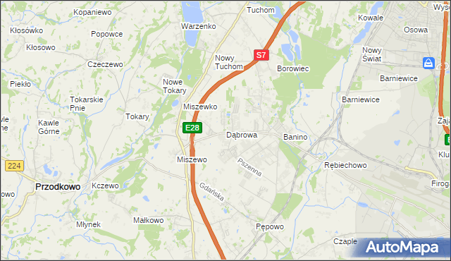 mapa Dąbrowa gmina Żukowo, Dąbrowa gmina Żukowo na mapie Targeo