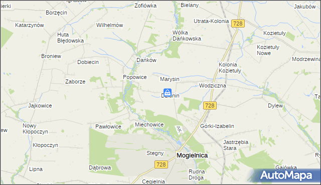 mapa Dziunin gmina Mogielnica, Dziunin gmina Mogielnica na mapie Targeo