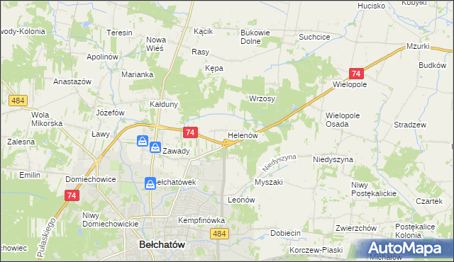 mapa Helenów gmina Bełchatów, Helenów gmina Bełchatów na mapie Targeo