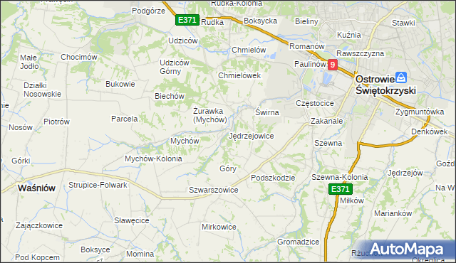 mapa Jędrzejowice gmina Bodzechów, Jędrzejowice gmina Bodzechów na mapie Targeo