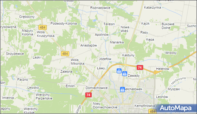 mapa Józefów gmina Bełchatów, Józefów gmina Bełchatów na mapie Targeo