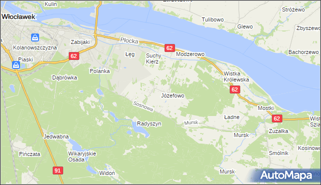 mapa Józefowo gmina Włocławek, Józefowo gmina Włocławek na mapie Targeo