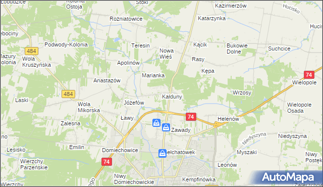 mapa Kałduny gmina Bełchatów, Kałduny gmina Bełchatów na mapie Targeo