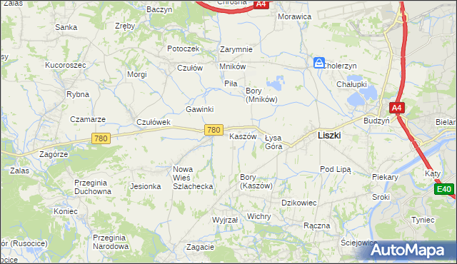 mapa Kaszów gmina Liszki, Kaszów gmina Liszki na mapie Targeo