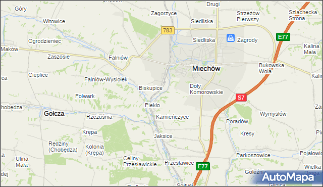 mapa Komorów gmina Miechów, Komorów gmina Miechów na mapie Targeo