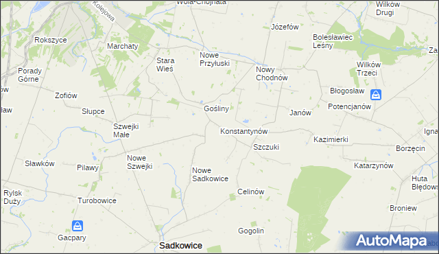 mapa Konstantynów gmina Biała Rawska, Konstantynów gmina Biała Rawska na mapie Targeo