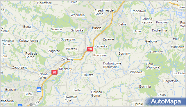 mapa Korczyna gmina Biecz, Korczyna gmina Biecz na mapie Targeo
