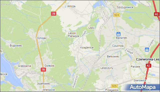 mapa Książenice gmina Czerwionka-Leszczyny, Książenice gmina Czerwionka-Leszczyny na mapie Targeo