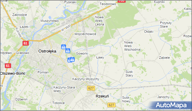 mapa Ławy gmina Rzekuń, Ławy gmina Rzekuń na mapie Targeo