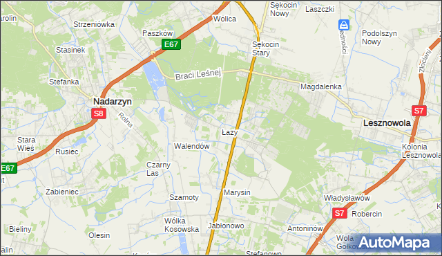 mapa Łazy gmina Lesznowola, Łazy gmina Lesznowola na mapie Targeo